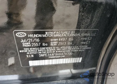 2017 Hyundai Sonata Sport z USA, uszkodzony, nr VIN 5NPE34AF9HH474700
